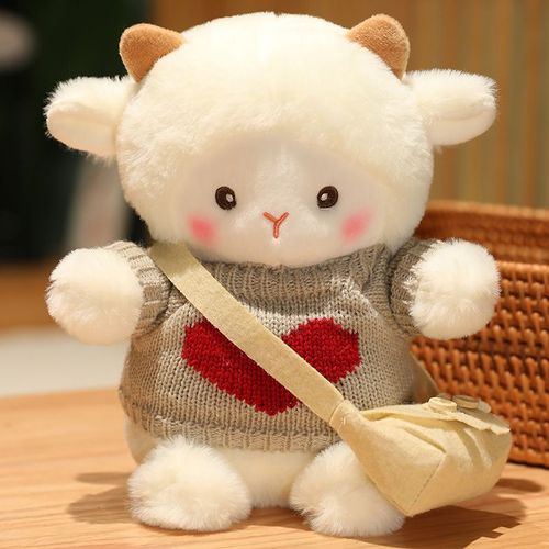 Petit mouton en peluche, mignon pull, poupée mouton, poupée de dessin animé, marionnette, oreiller de couchage, cadeau pour fille et enfant C?ur gris - 23 cm (0,15