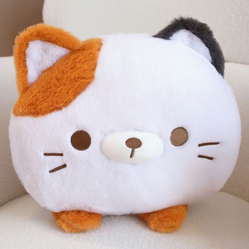 Poupée de chat ronde et mignonne en trois couleurs, douce, en fourrure de lapin, oreiller, grande griffe, machine Boulettes de chat colorées - grande taille 35 x 35 cm 0,6 kg