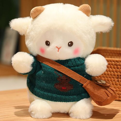 Petit mouton en peluche, mignon pull, poupée mouton, poupée de dessin animé, marionnette, oreiller de couchage, cadeau pour fille et enfant Cerf vert - 33 cm (0,30