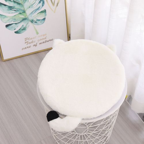 Coussin de chat en imitation fourrure de lapin mignon coussin de chaise ronde pour étudiant en classe bureau coussin de chat en mousse à mémoire de forme en forme de c?ur girly Blanc-40cm