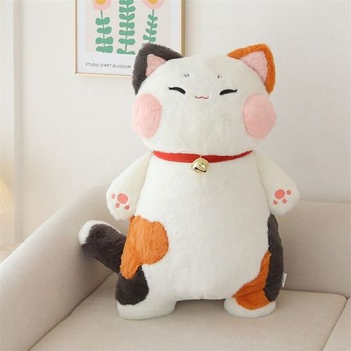 Coussin porte-bonheur en forme de chat porte-bonheur, joli coussin en peluche pour la maison et le bureau Chat calico blanc - 75 cm 1,2 kg