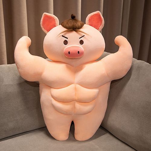 Peluche cochon musclé, poupée musclée amusante, oreiller de couchage, dossier, cadeau amusant pour petite amie Style en colère - 50 cm/0,85 kg