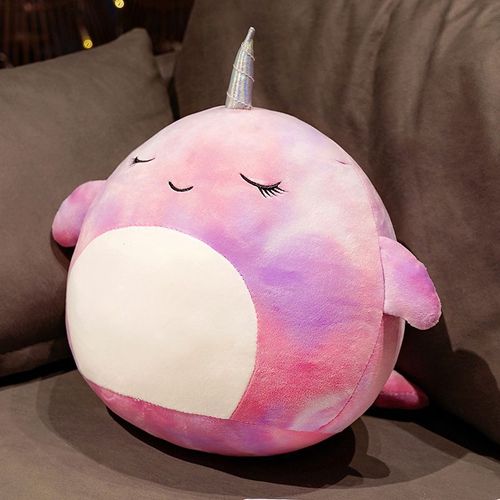Poupée baleine licorne narval colorée, oreiller baleine, message principal d'exportation, peut être sous vide Yeux fermés violets - 25 cm 0,17 kg