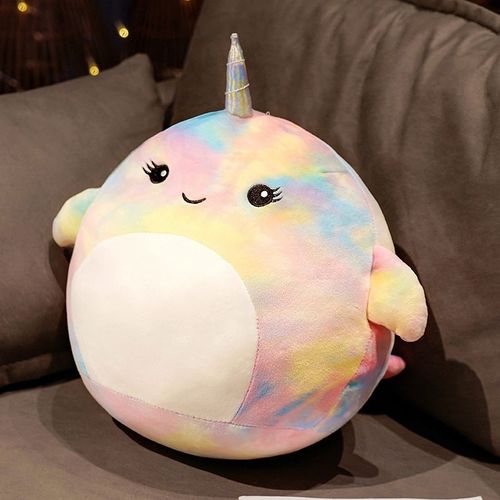 Poupée baleine licorne narval colorée, oreiller baleine, message principal d'exportation, peut être sous vide Sourire coloré - 40 cm 0,4 kg