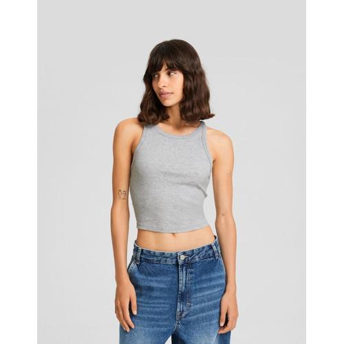 Top Sans Manches Bord-Côte Femme S Gris