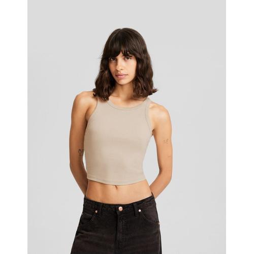 Top Sans Manches Bord-Côte Femme M Beige