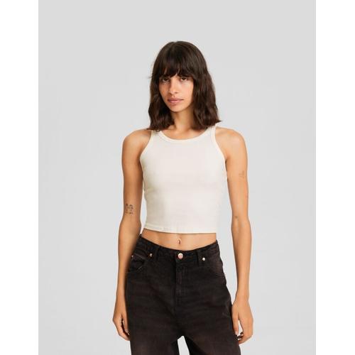 Top Sans Manches Bord-Côte Femme M Blanc