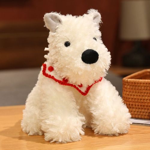 Poupée Chiot West Highland Terrier Mignonne Et Douce, Poupée De Confort Et De Compagnie Écharpe Blanche - 22 Cm 0,15 Kg