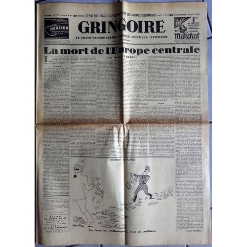 39-45 : Vieux Journal Authentique Et Complet "Gringoire" Du 23 Mars 1939 (André Tardieu, Pierre Benoit, Raymond Recouly, Walter Finton, Roger Roy...)