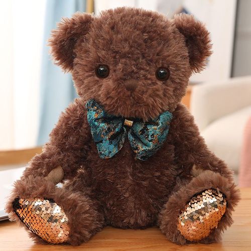Noeud Papillon Ours En Peluche Peluche Ours À Paillettes Poupée Mariage Anniversaire Cadeau Pour Femme Marron Foncé - 32 Cm (0,28 Kg)