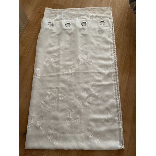 1 Rideau Voilage À Oeillets Polyester Blanc Et Feuilles Surpiquées 140 X 240 Cm