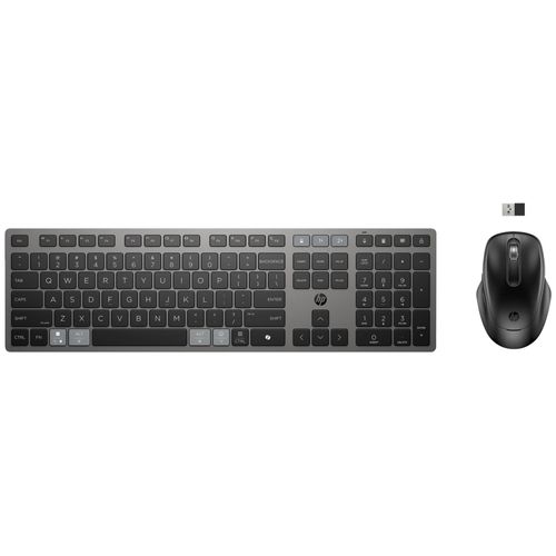 HP 725 - Ensemble clavier et souris - multi-appareils, rechargeable, alimenté par SuperCapacitor - full size - sans fil - 2.4 GHz, Bluetooth - Français - noir tombée de nuit - Smart Buy