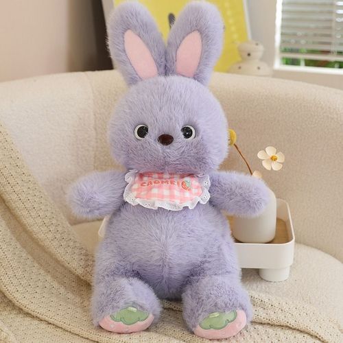 Adorable Bavoir Lapin En Peluche Pour Fille, Poupée Endormie, Oreiller Chat, Ours En Chocolat, Cadeau Lapin Violet - 40 Cm