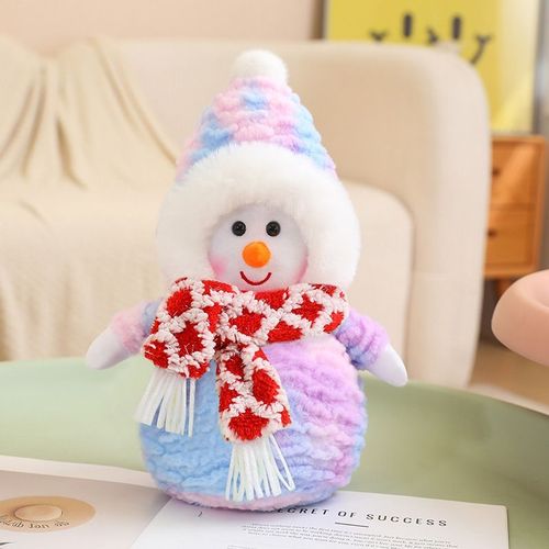 Peluche Bonhomme De Neige De Noël, Jolie Écharpe, Poupée Elfe Bonhomme De Neige, Cadeau De Noël Pour Enfants Écharpe À Carreaux Bonhomme De Neige Violet - 35 Cm