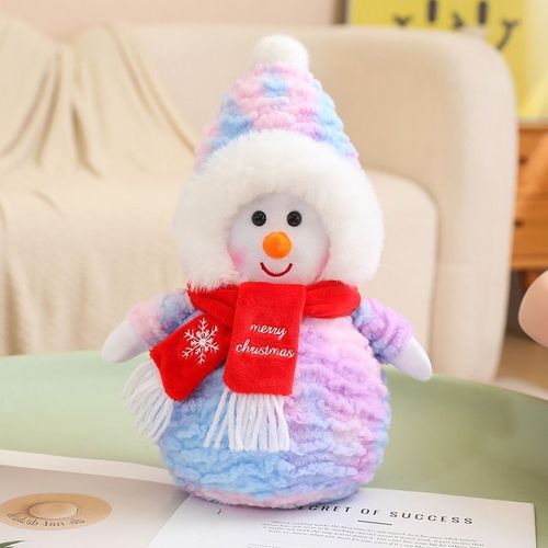 Peluche Bonhomme De Neige De Noël, Jolie Écharpe, Poupée Elfe Bonhomme De Neige, Cadeau De Noël Pour Enfants Bonhomme De Neige Violet - Écharpe Rouge - 35 Cm