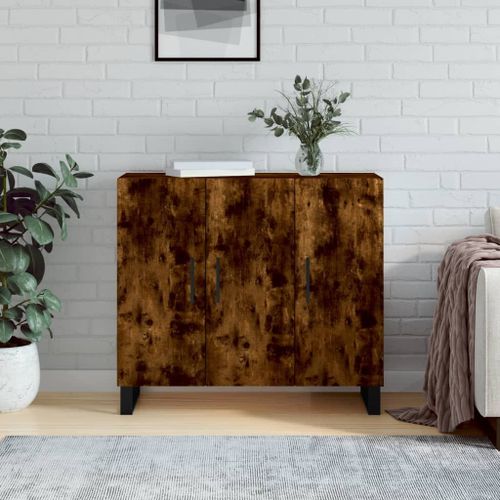Vidaxl Buffet Chêne Fumé 90x34x80 Cm Bois D'ingénierie