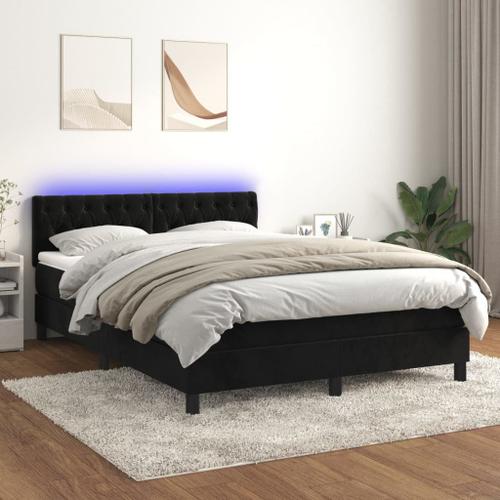 Vidaxl Sommier Tapissier Avec Matelas Et Led Noir 140x190 Cm Velours