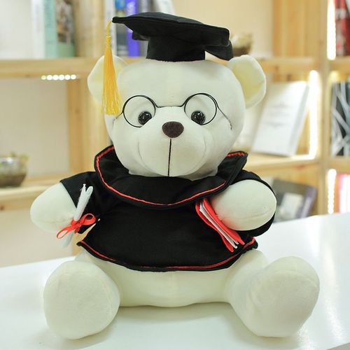 Peluche Ours En Peluche Mignon Pour Remise De Diplôme, Poupée Ours En Peluche Docteur, Cadeau De Remise De Diplôme Pour Lycéen Vêtements Blancs Et Noirs - 35 Cm