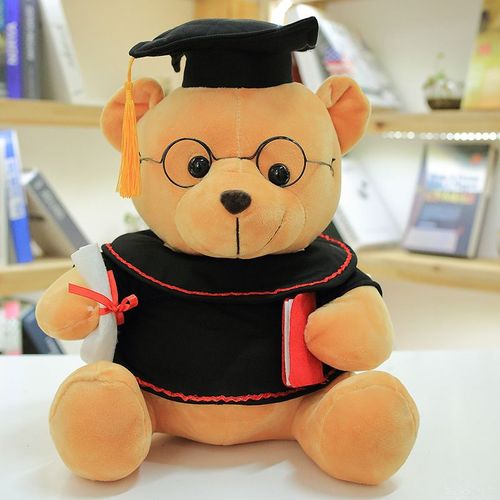 Peluche Ours En Peluche Mignon Pour Remise De Diplôme, Poupée Ours En Peluche Docteur, Cadeau De Remise De Diplôme Pour Lycéen Vêtements Marron Clair-Noir-35cm