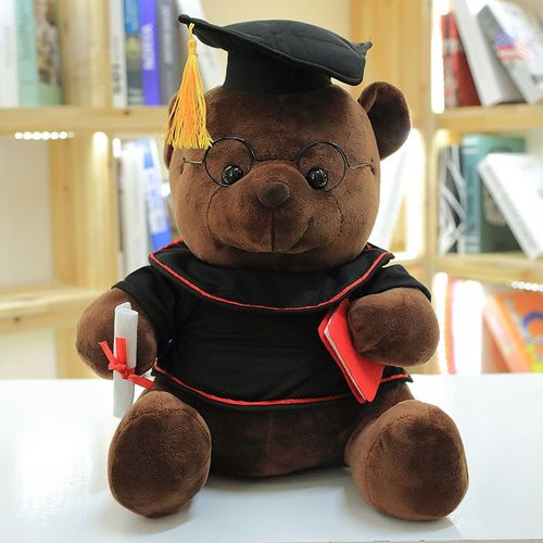 Peluche Ours En Peluche Mignon Pour Remise De Diplôme, Poupée Ours En Peluche Docteur, Cadeau De Remise De Diplôme Pour Lycéen Vêtements Marron Foncé-Noir-23cm