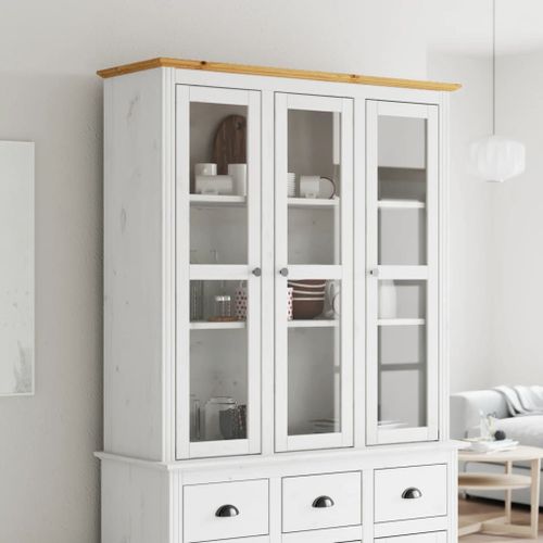 Vidaxl Armoire Avec Portes Vitrées Bodo Blanc Marron Bois Pin Massif