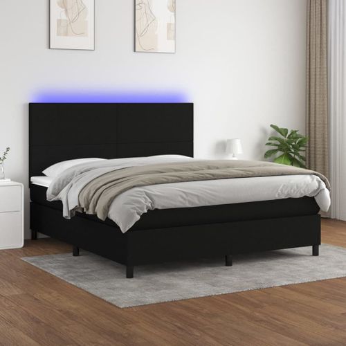 Vidaxl Sommier Tapissier Avec Matelas Et Led Noir 180x200 Cm Tissu
