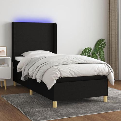 Vidaxl Sommier Tapissier Avec Matelas Et Led Noir 90x190 Cm Tissu