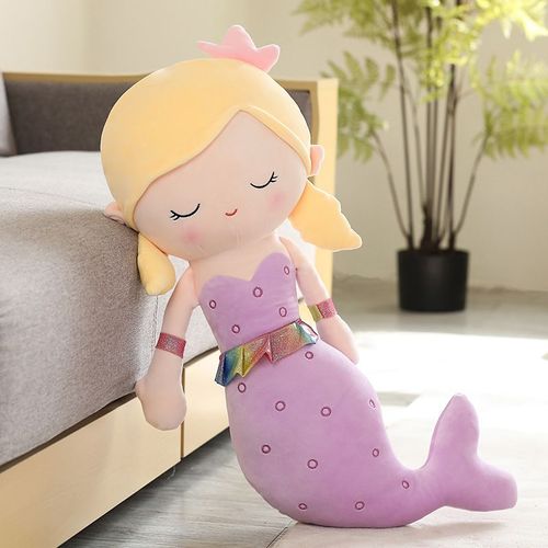 Princesse Sirène Peluche Poupée Mignonne Sirène Long Oreiller Fille Dormant sur le Lit Câlinant Les Jambes Poupée Violet-1,1 m