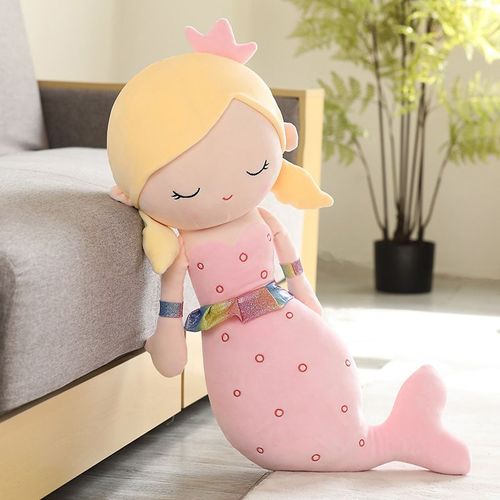 Princesse Sirène Peluche Poupée Mignonne Sirène Long Oreiller Fille Dormant sur le Lit Câlinant Les Jambes Poupée Rose-1,1 m