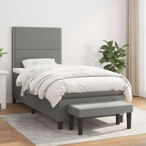 Vidaxl Lit À Sommier Tapissier Avec Matelas Gris Foncé 100x200cm Tissu