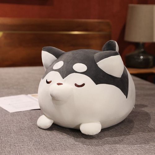 Poupée Chiot Japonais Gros Doux Mignon Husky Erha Grand Oreiller Fille Lit Poupée Endormie Cadeau Gris Foncé - 40 Cm (0,55 Kg)