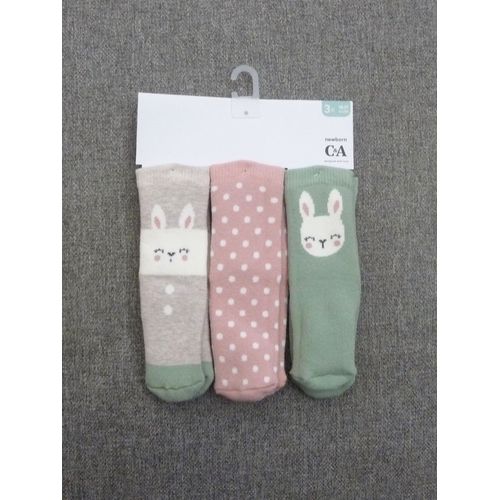 3 Paires De Chaussettes Mi Haute Rose Vert Beige- 15/17= 6/12 Mois- Neuf- C&a