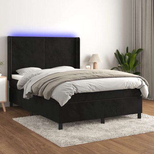 Vidaxl Sommier Tapissier Avec Matelas Et Led Noir 140x190 Cm Velours