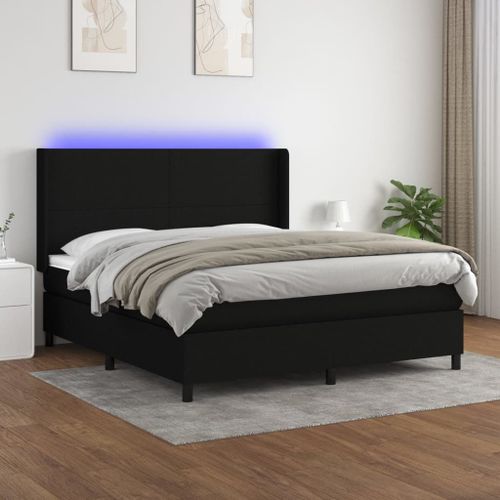 Vidaxl Sommier Tapissier Avec Matelas Et Led Noir 180x200 Cm Tissu
