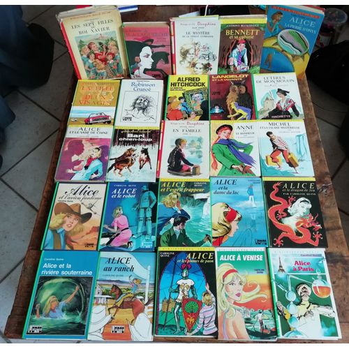 Lot De 25 Livres Pour Jeunes Lecteurs/ Bibliothèque Verte, Bibliothèque Rouge Et Or, Idéal Bibliothèque / 11 Alice De Caroline Quine + Quelques Autres/ Livres En État Correct, Très Illustrés.