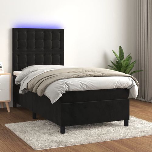 Vidaxl Sommier Tapissier Avec Matelas Et Led Noir 90x190 Cm Velours