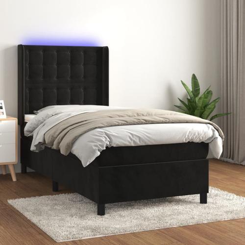 Vidaxl Sommier Tapissier Avec Matelas Et Led Noir 90x200 Cm Velours