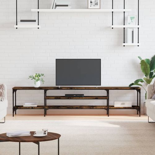 Vidaxl Meuble Tv Chêne Fumé 201x35x45 Cm Bois D'ingénierie Et Fer