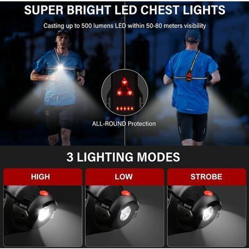 Lampe de Poitrine LED Lampe de Course de Nuit Rechargeable USB