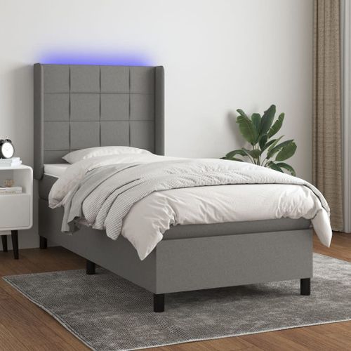 Vidaxl Sommier Tapissier Et Matelas Et Led Gris Foncé 100x200 Cm Tissu