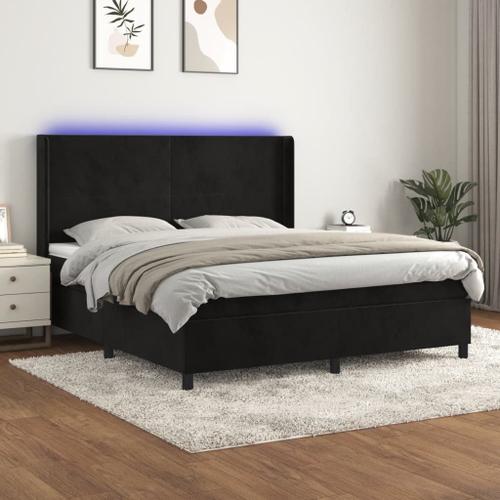 Vidaxl Sommier Tapissier Avec Matelas Et Led Noir 160x200 Cm Velours