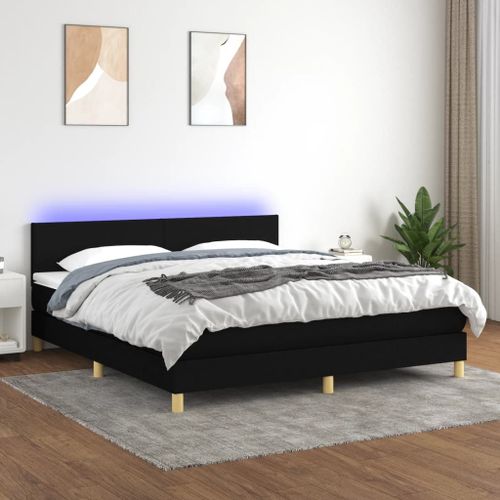 Vidaxl Sommier Tapissier Avec Matelas Et Led Noir 180x200 Cm Tissu