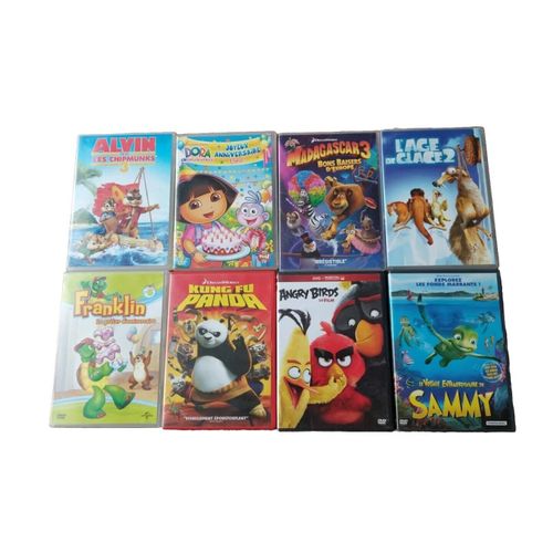 Lot Dvd 8 Films D'animation Dessins Animés Alvin Dora Sammy Angry Birds Franklin Kung Fu Panda Madagascar 3 L'âge De Glace 2