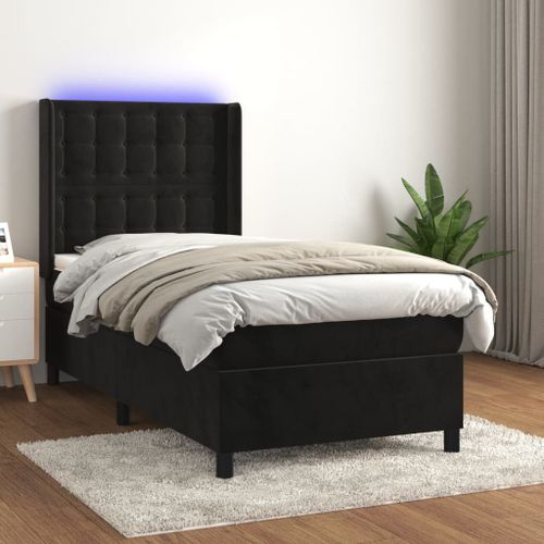 vidaXL Sommier tapissier avec matelas et LED Noir 90x190 cm Velours