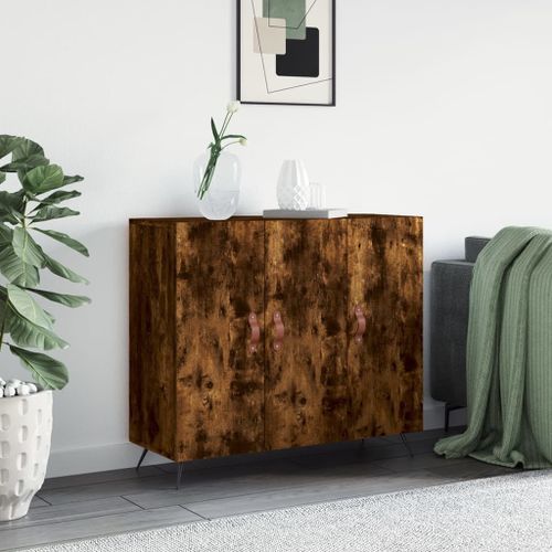 Vidaxl Buffet Chêne Fumé 90x34x80 Cm Bois D'ingénierie