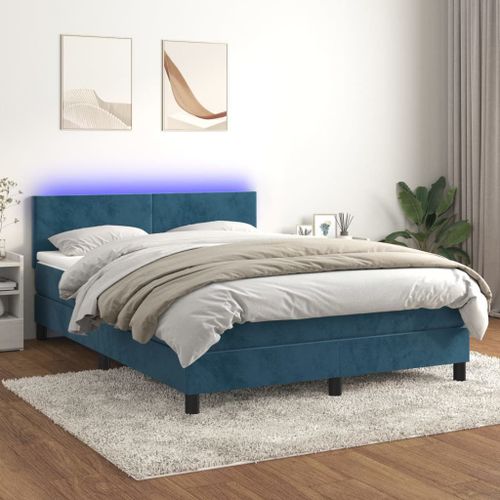 Vidaxl Sommier Tapissier Matelas Et Led Bleu Foncé 140x190 Cm Velours