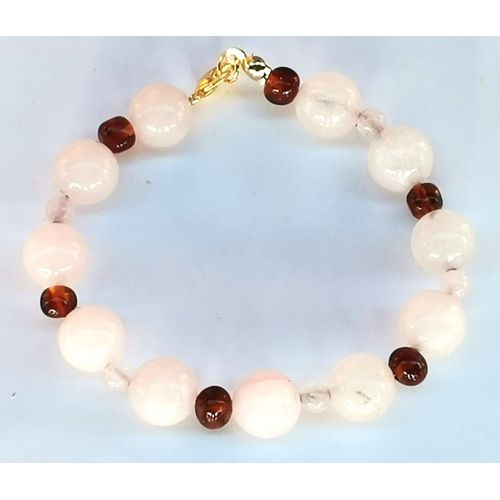 Bracelet Quartz Rose Et Ambre 18 Cm