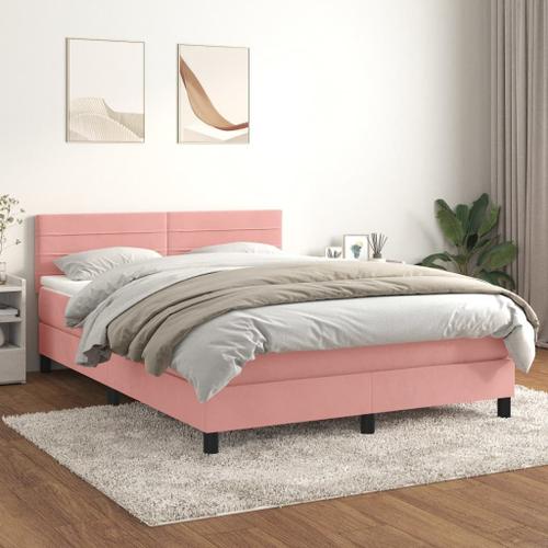 Vidaxl Lit À Sommier Tapissier Avec Matelas Rose 140x190 Cm Velours