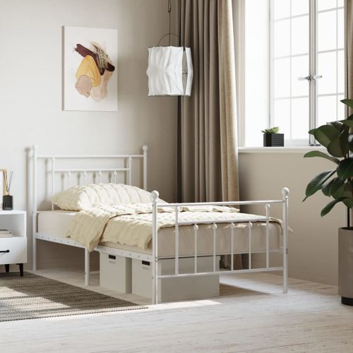 Vidaxl Cadre De Lit Métal Sans Matelas Et Pied De Lit Blanc 100x190 Cm