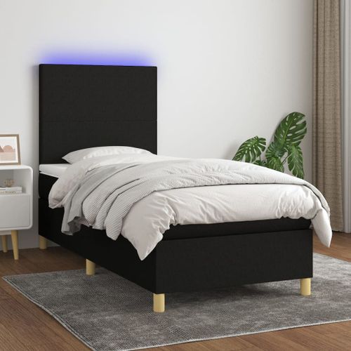 vidaXL Sommier tapissier avec matelas et LED Noir 90x190 cm Tissu
